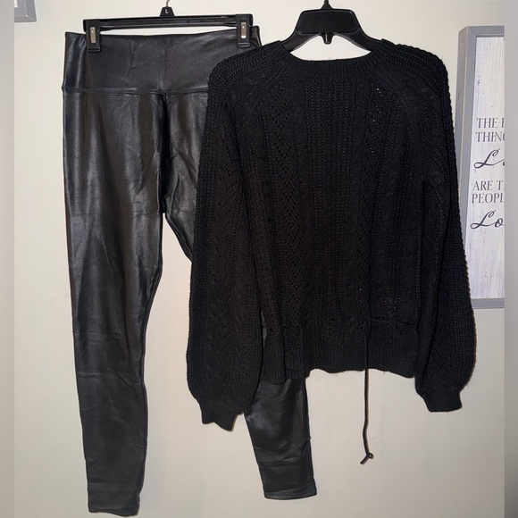 Black Women's Sweater and Faux Leather Pants - Picture 2 of 4